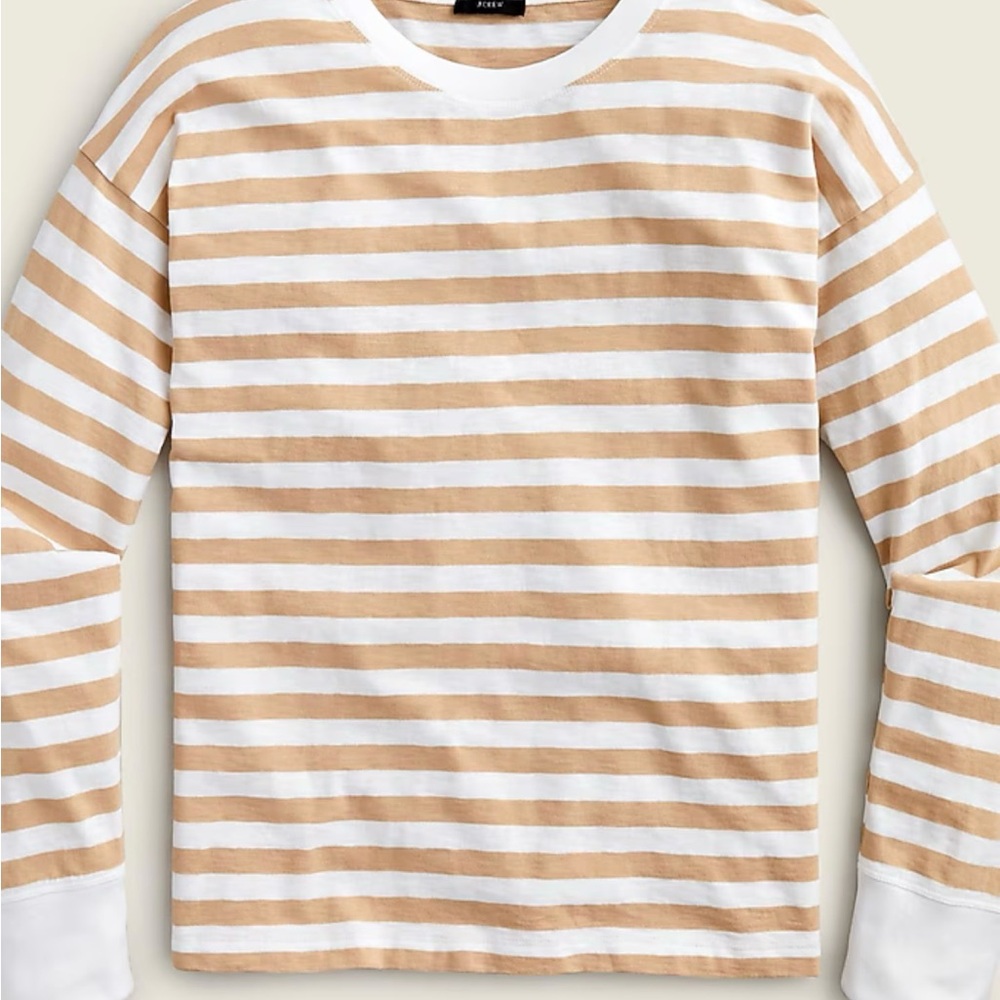 J. Crew Long Sleeve Shirt in Tan and White Stripes size small